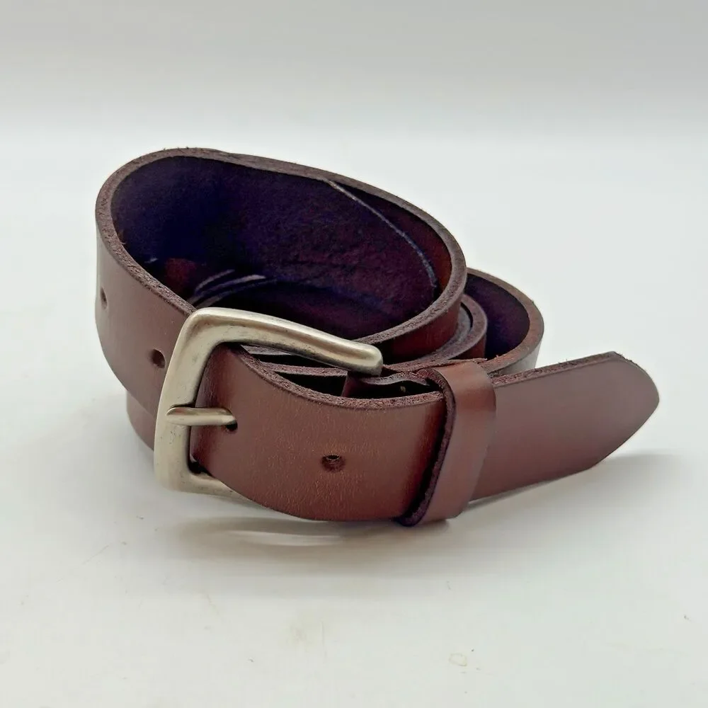 Polo Ralph Lauren Brown Leather Belt Men's 38 Solid Brass Silver Plated Buckle